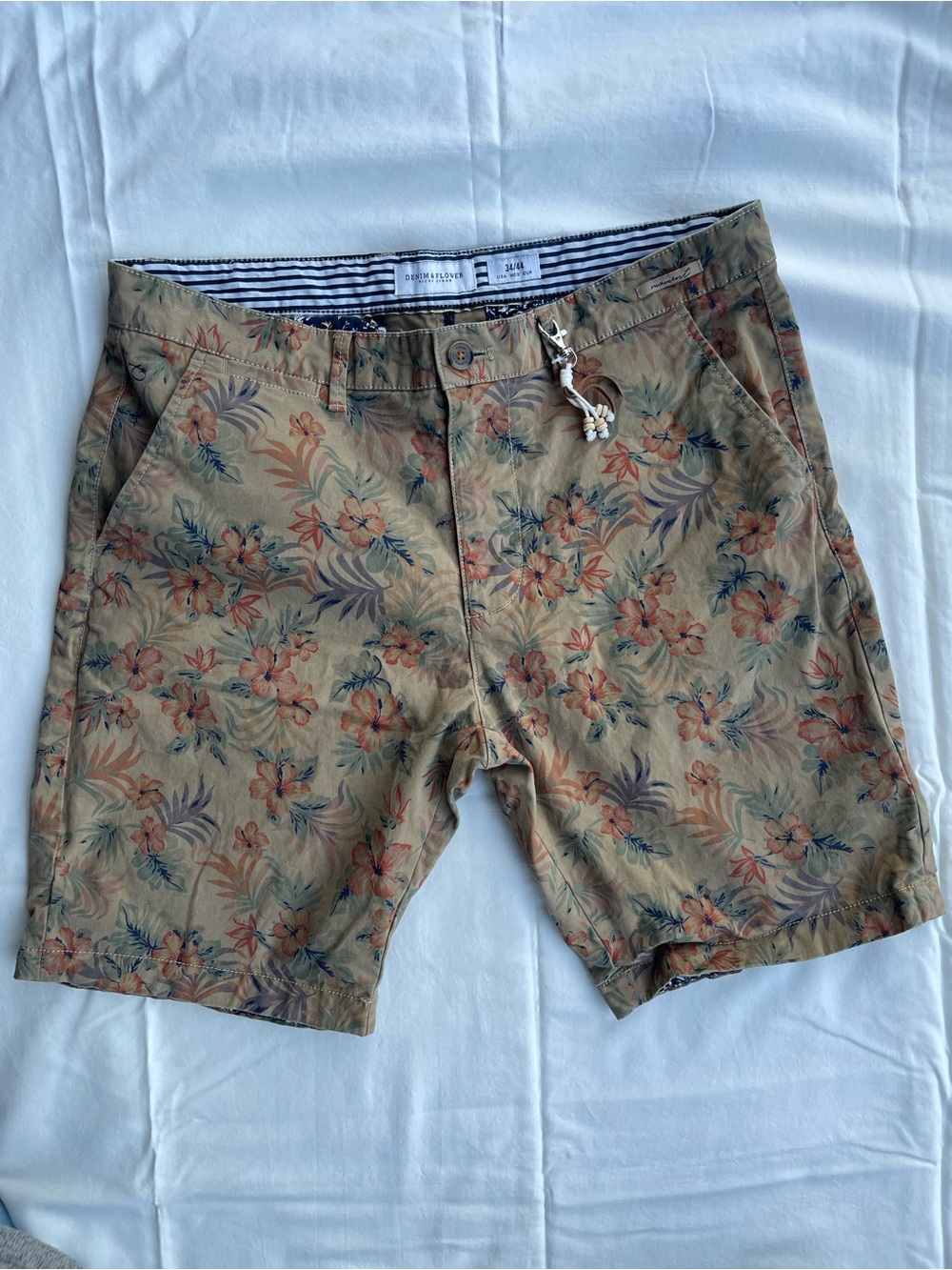 Denim & Flower Tan Floral Print Flat Front Shorts